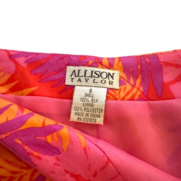Allison Taylor Women's 100% Silk Red Pink Floral Pants Trouser, Size 6 - Picture 5 of 9